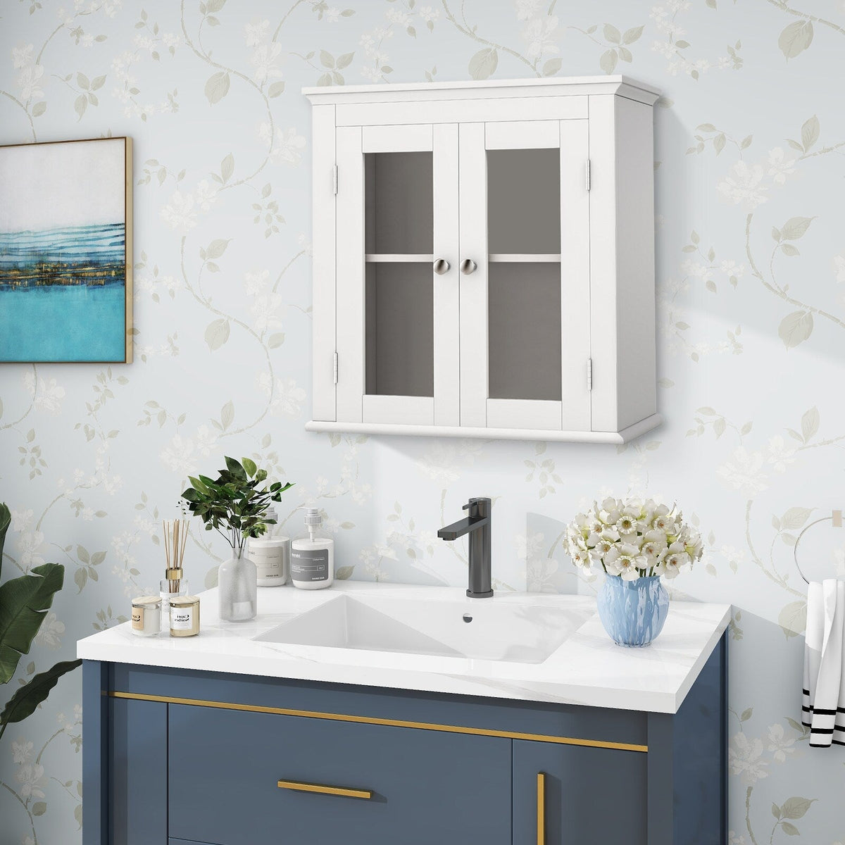 WELLFOR 20-in x 6.5-in White Bathroom Wall Cabinet