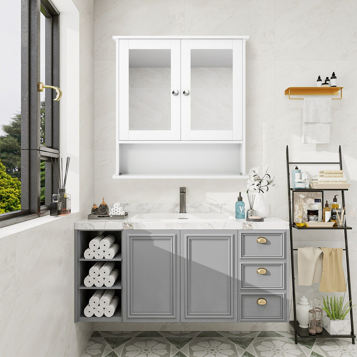 WELLFOR 22-in x 23-in x 5-in White Bathroom Wall Cabinet