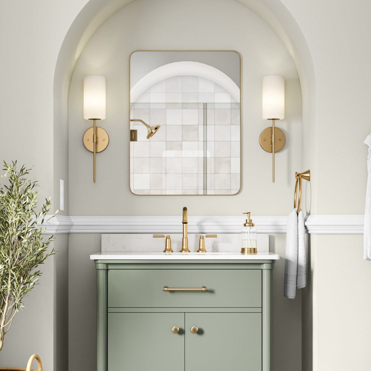 allen + roth 20-in x 26-in Surface/Recessed Mount Gold Mirrored Soft Close Medicine Cabinet