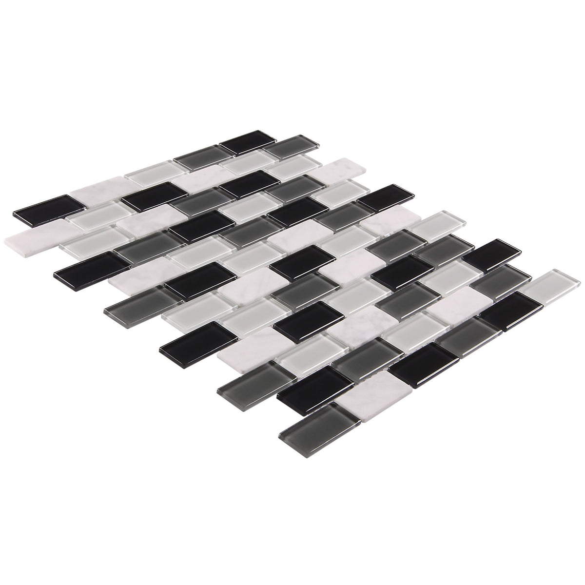 Elida Ceramica Midnight 12-in x 12-in Glossy Glass/Stone Marble Brick Mosaic Wall Tile