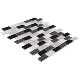 Elida Ceramica Midnight 12-in x 12-in Glossy Glass/Stone Marble Brick Mosaic Wall Tile