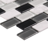 Elida Ceramica Midnight 12-in x 12-in Glossy Glass/Stone Marble Brick Mosaic Wall Tile