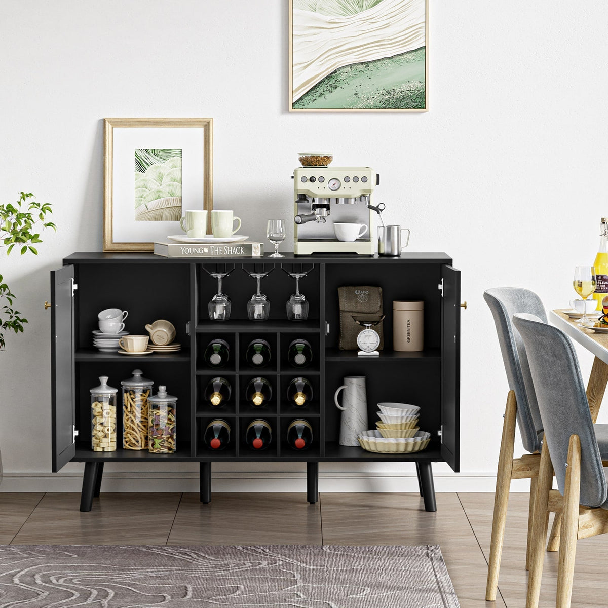 Delarpo 9-Bottle Black Wood Wine Cabinet