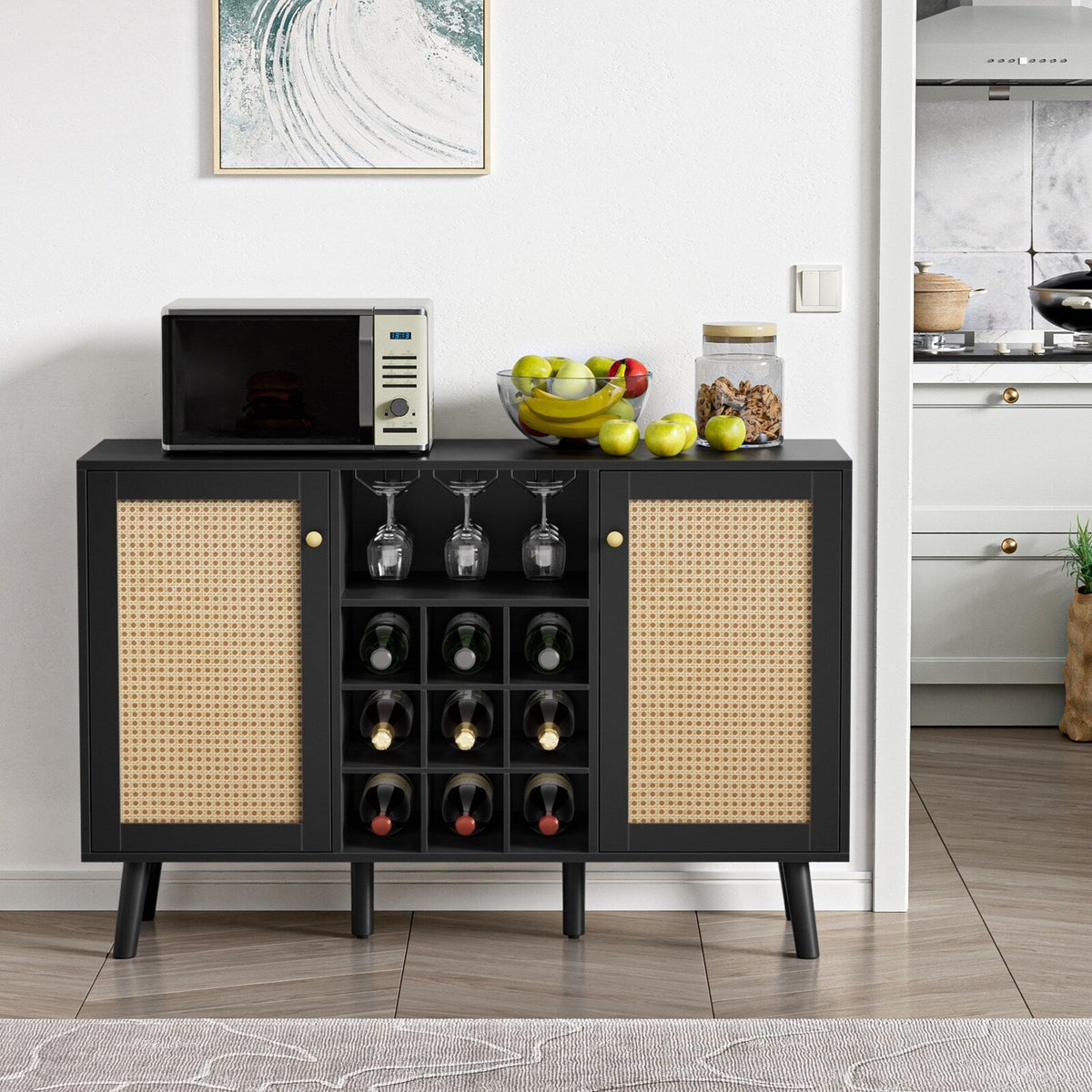 Delarpo 9-Bottle Black Wood Wine Cabinet