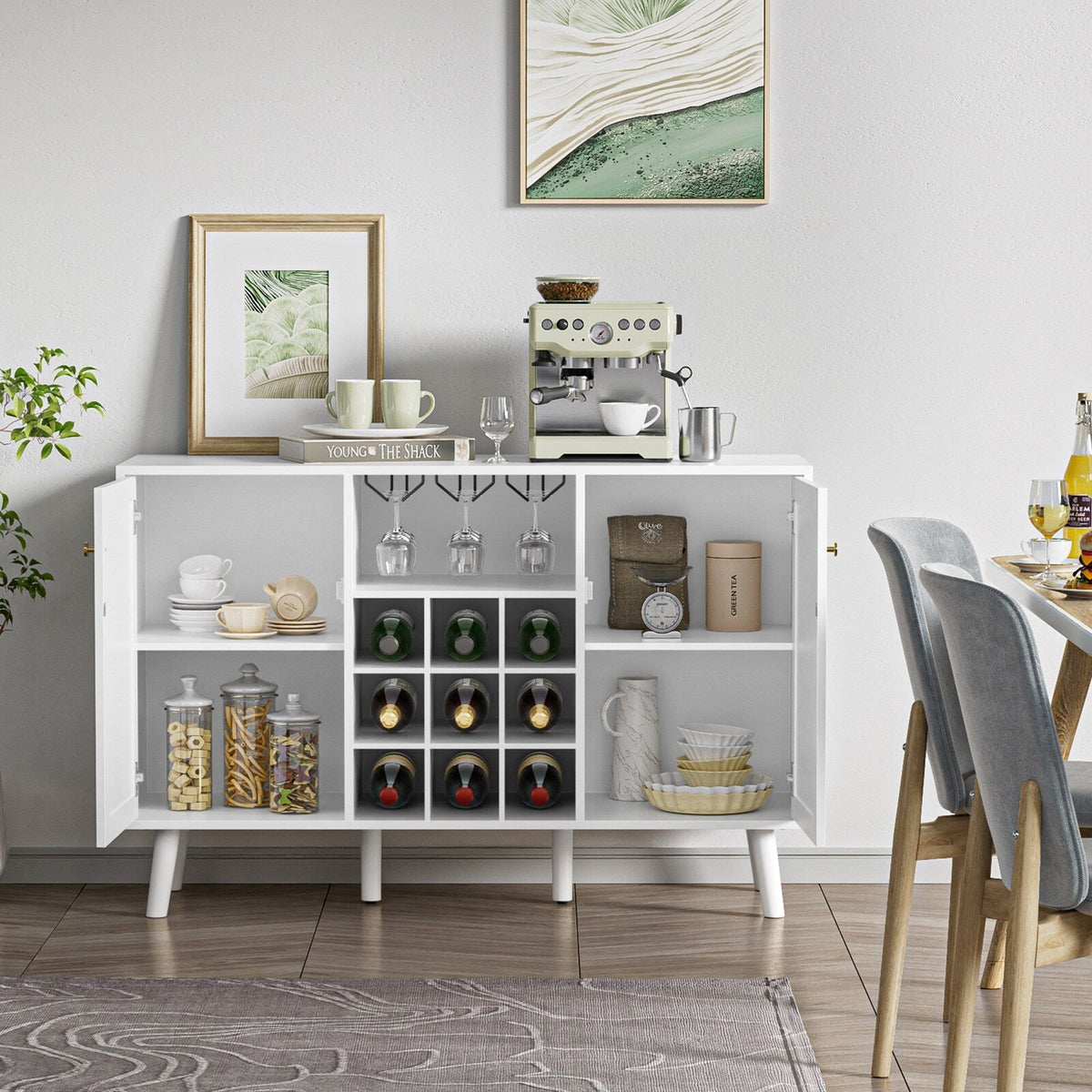 Delarpo 9-Bottle White Wood Wine Cabinet