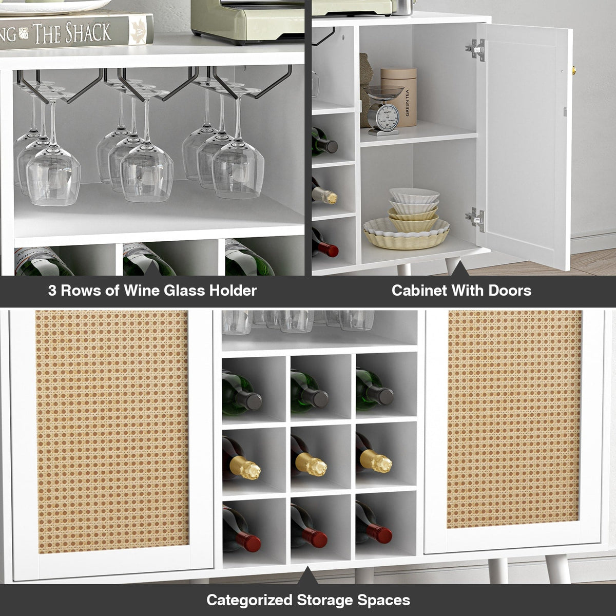 Delarpo 9-Bottle White Wood Wine Cabinet