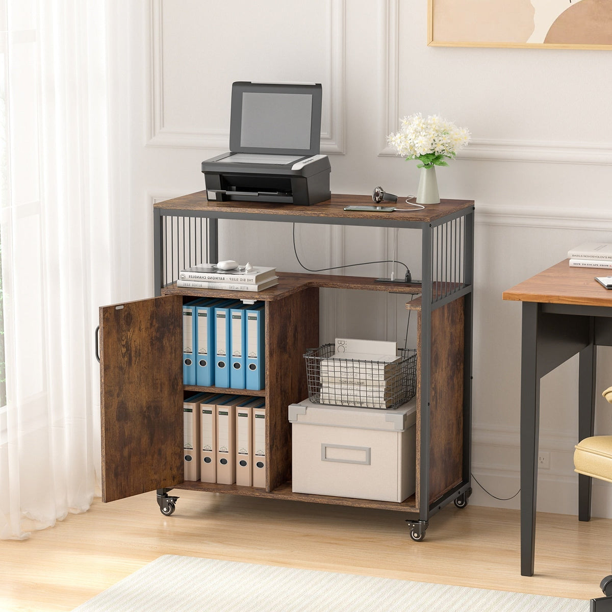 Delarpo Printer Stand Rustic Brown 31.5-in File Cabinet