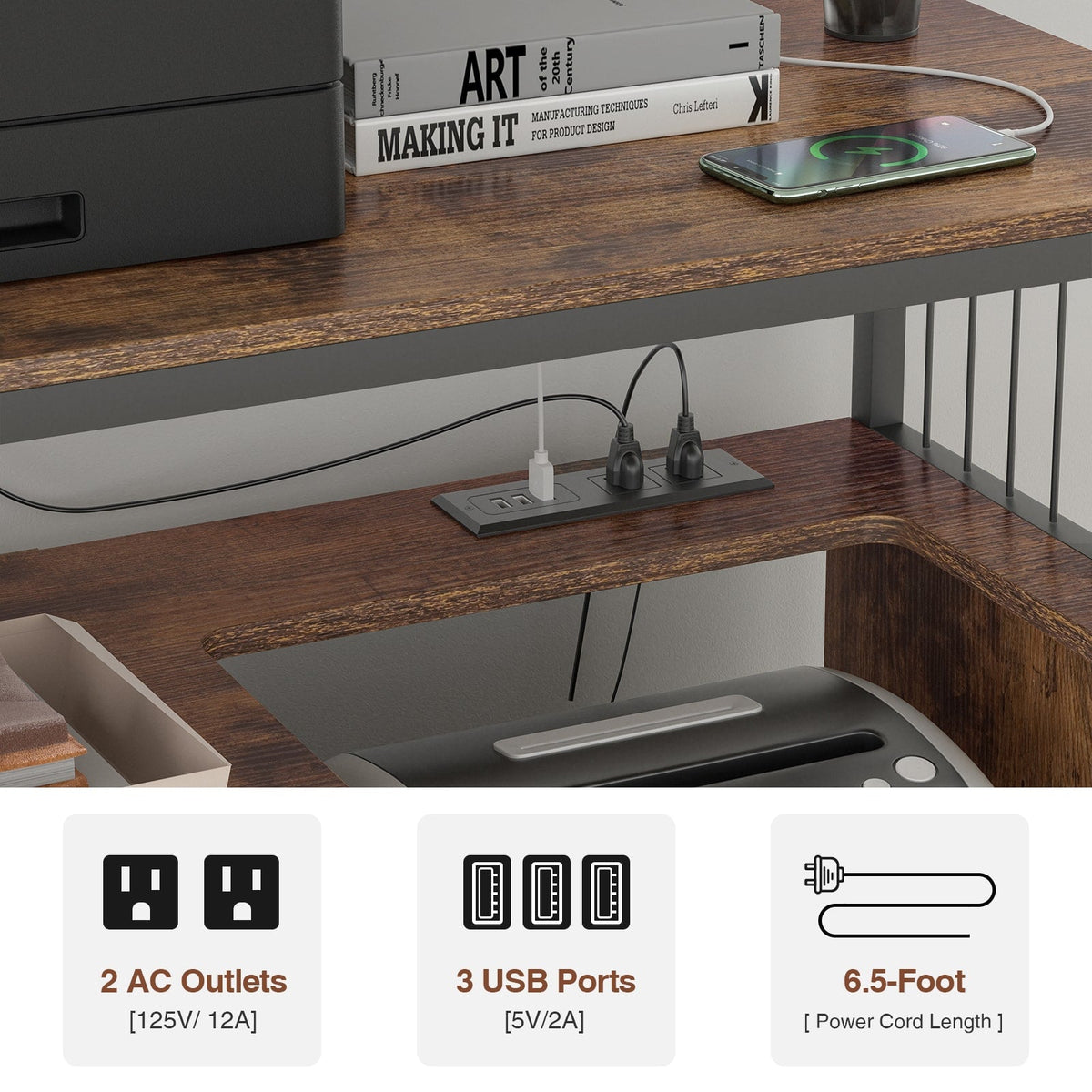 Delarpo Printer Stand Rustic Brown 31.5-in File Cabinet