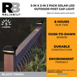 RELIABILT 3-in x 3-in 5-Lumen Black Solar LED Outdoor Post Cap Light (5000 K)