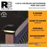 RELIABILT 4-in x 4-in 5-Lumen Black Solar LED Outdoor Post Cap Light (5000 K)