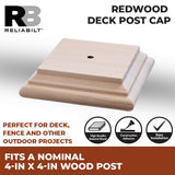 RELIABILT 4-in x 4-in Wood Redwood Deck Post Cap