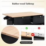 Bybafun Black Mdf Base with Wood Top Rolling Kitchen Island (29.5-in x 50.3-in x 36.6-in)