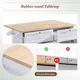 Bybafun White Mdf Base with Wood Top Rolling Kitchen Island (29.5-in x 50.3-in x 36.6-in)
