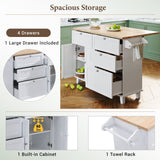 Bybafun White Mdf Base with Wood Top Rolling Kitchen Island (29.5-in x 50.3-in x 36.6-in)