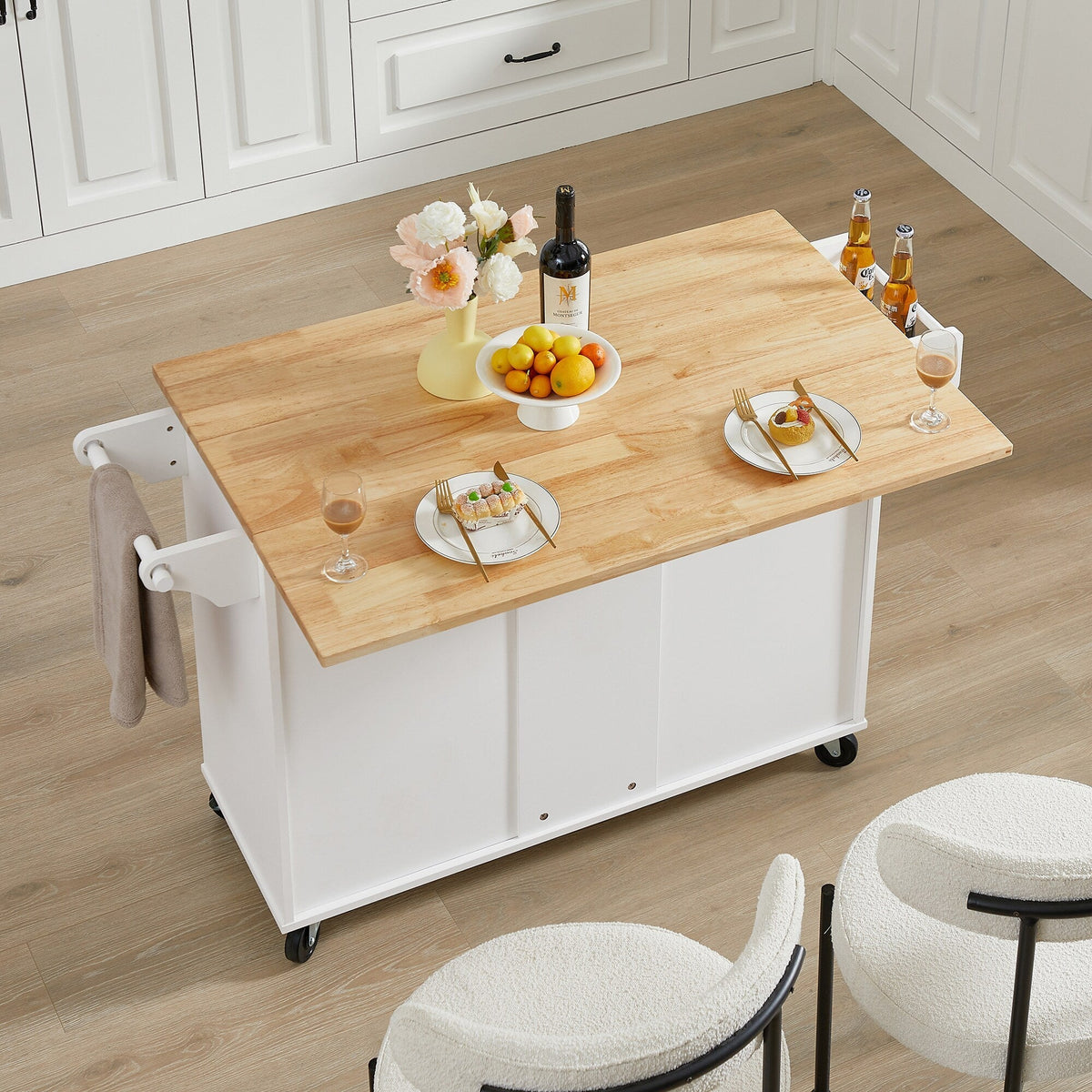 Bybafun White Mdf Base with Mdf Wood Top Rolling Kitchen Island (18.1-in x 53.8-in x 35.5-in)