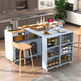 Bybafun Gray Mdf Base with Mdf Wood Top Rolling Kitchen Island (15.8-in x 56.3-in x 37.1-in)