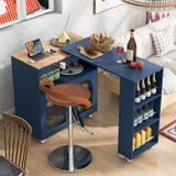 Bybafun Blue Mdf Base with Mdf Wood Top Rolling Kitchen Island (15.8-in x 56.3-in x 37.1-in)