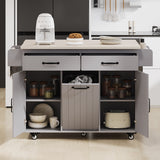 Bybafun Gray Mdf Base with Mdf Wood Top Rolling Kitchen Cart (20.6-in x 51-in x 35-in)