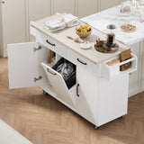 Bybafun White Mdf Base with Mdf Wood Top Rolling Kitchen Cart (20.6-in x 51-in x 35-in)
