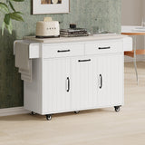 Bybafun White Mdf Base with Mdf Wood Top Rolling Kitchen Cart (20.6-in x 51-in x 35-in)