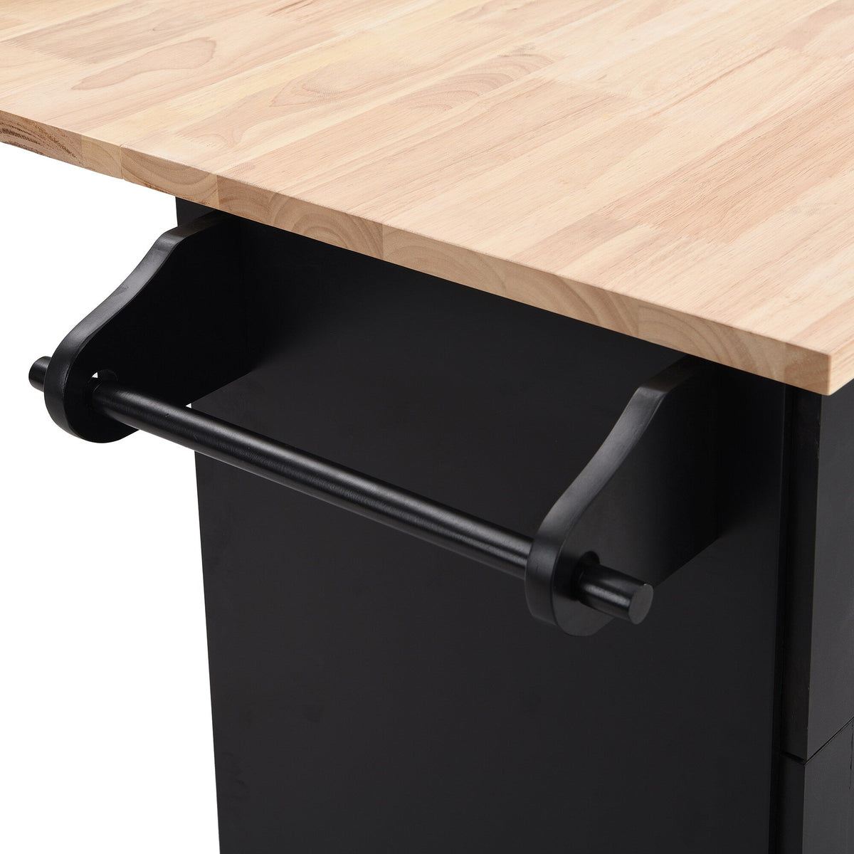 Bybafun Black Mdf Base with Wood Top Rolling Kitchen Island (29.5-in x 50.3-in x 36.6-in)