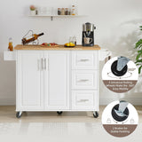 Bybafun White Mdf Base with Mdf Wood Top Rolling Kitchen Island (18.1-in x 53.8-in x 35.5-in)