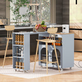 Bybafun Gray Mdf Base with Mdf Wood Top Rolling Kitchen Island (15.8-in x 56.3-in x 37.1-in)