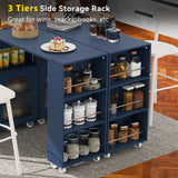 Bybafun Blue Mdf Base with Mdf Wood Top Rolling Kitchen Island (15.8-in x 56.3-in x 37.1-in)