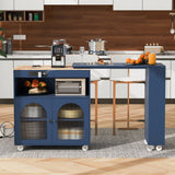 Bybafun Blue Mdf Base with Mdf Wood Top Rolling Kitchen Island (15.8-in x 56.3-in x 37.1-in)