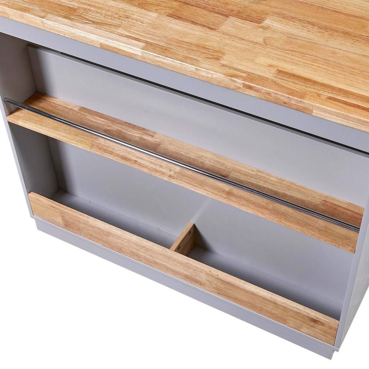 Bybafun Gray Mdf Base with Wood Top Rolling Kitchen Cart (21.7-in x 43.3-in x 35.6-in)