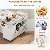 Bybafun White Mdf Base with Mdf Wood Top Rolling Kitchen Cart (20.6-in x 51-in x 35-in)