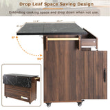 Bybafun Brown Mdf Base with Mdf Wood Top Rolling Kitchen Cart (20.6-in x 51-in x 35-in)