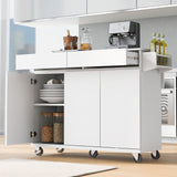 Bybafun White Mdf Base with Mdf Wood Top Rolling Kitchen Island (27.6-in x 53.2-in x 36.3-in)