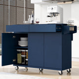 Bybafun Blue Mdf Base with Mdf Wood Top Rolling Kitchen Island (27.6-in x 53.2-in x 36.3-in)