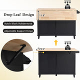 Bybafun Black Mdf Base with Wood Top Rolling Kitchen Island (29.5-in x 50.3-in x 36.6-in)