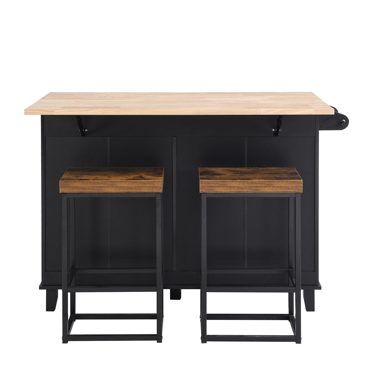 Bybafun Black Mdf Base with Wood Top Rolling Kitchen Island (29.5-in x 50.3-in x 36.6-in)