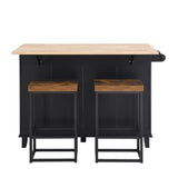 Bybafun Black Mdf Base with Wood Top Rolling Kitchen Island (29.5-in x 50.3-in x 36.6-in)