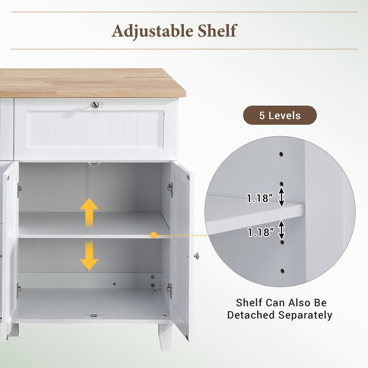 Bybafun White Mdf Base with Wood Top Rolling Kitchen Island (29.5-in x 50.3-in x 36.6-in)