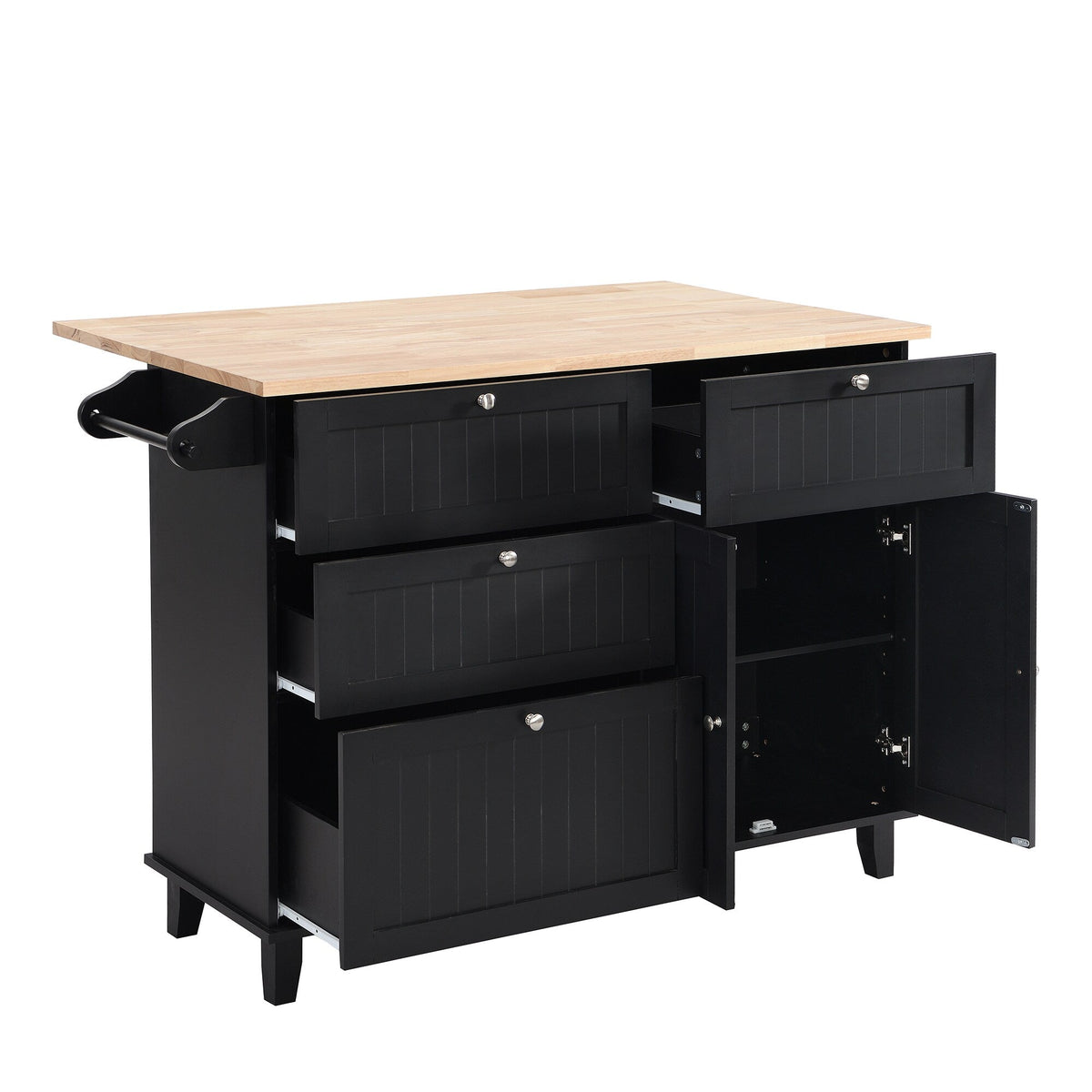 Bybafun Black Mdf Base with Wood Top Rolling Kitchen Island (29.5-in x 50.3-in x 36.6-in)