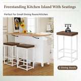 Bybafun White Mdf Base with Wood Top Rolling Kitchen Island (29.5-in x 50.3-in x 36.6-in)