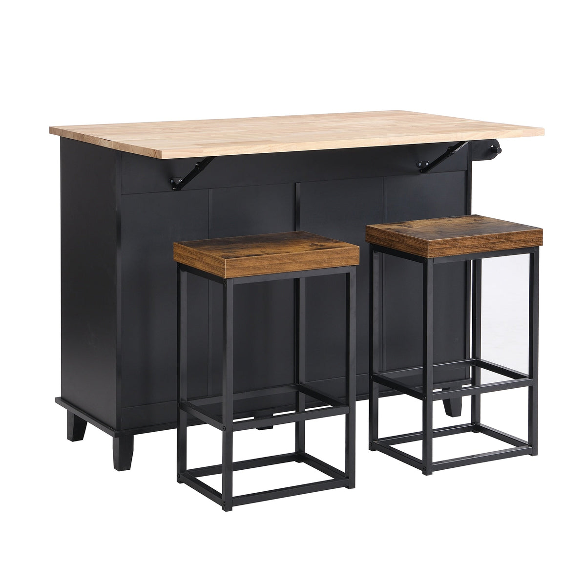 Bybafun Black Mdf Base with Wood Top Rolling Kitchen Island (29.5-in x 50.3-in x 36.6-in)