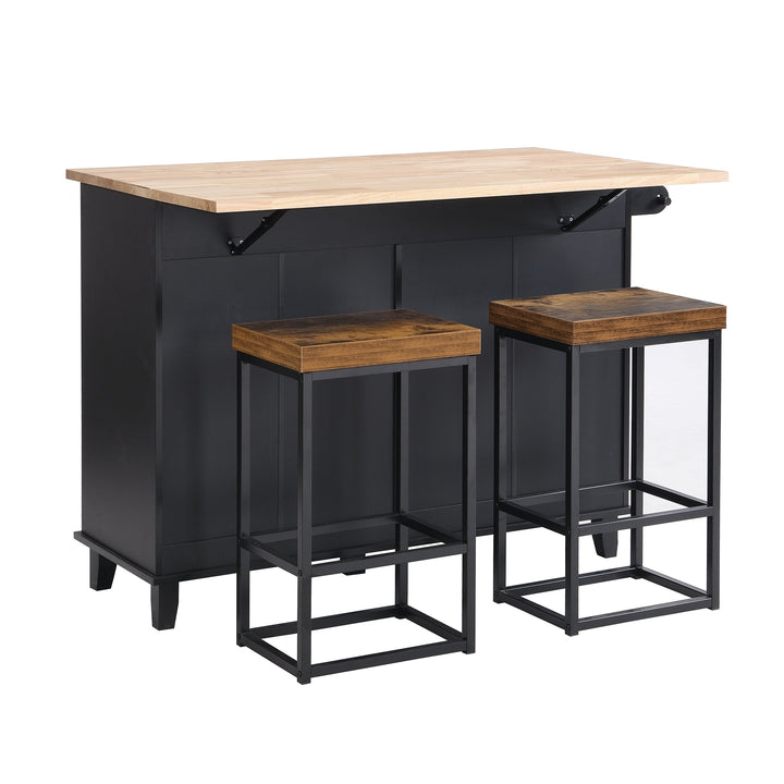 Bybafun Black Mdf Base with Wood Top Rolling Kitchen Island (29.5-in x 50.3-in x 36.6-in)