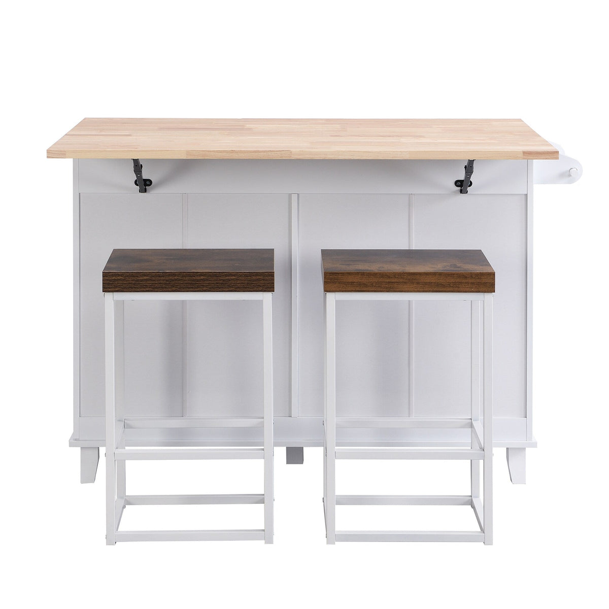 Bybafun White Mdf Base with Wood Top Rolling Kitchen Island (29.5-in x 50.3-in x 36.6-in)