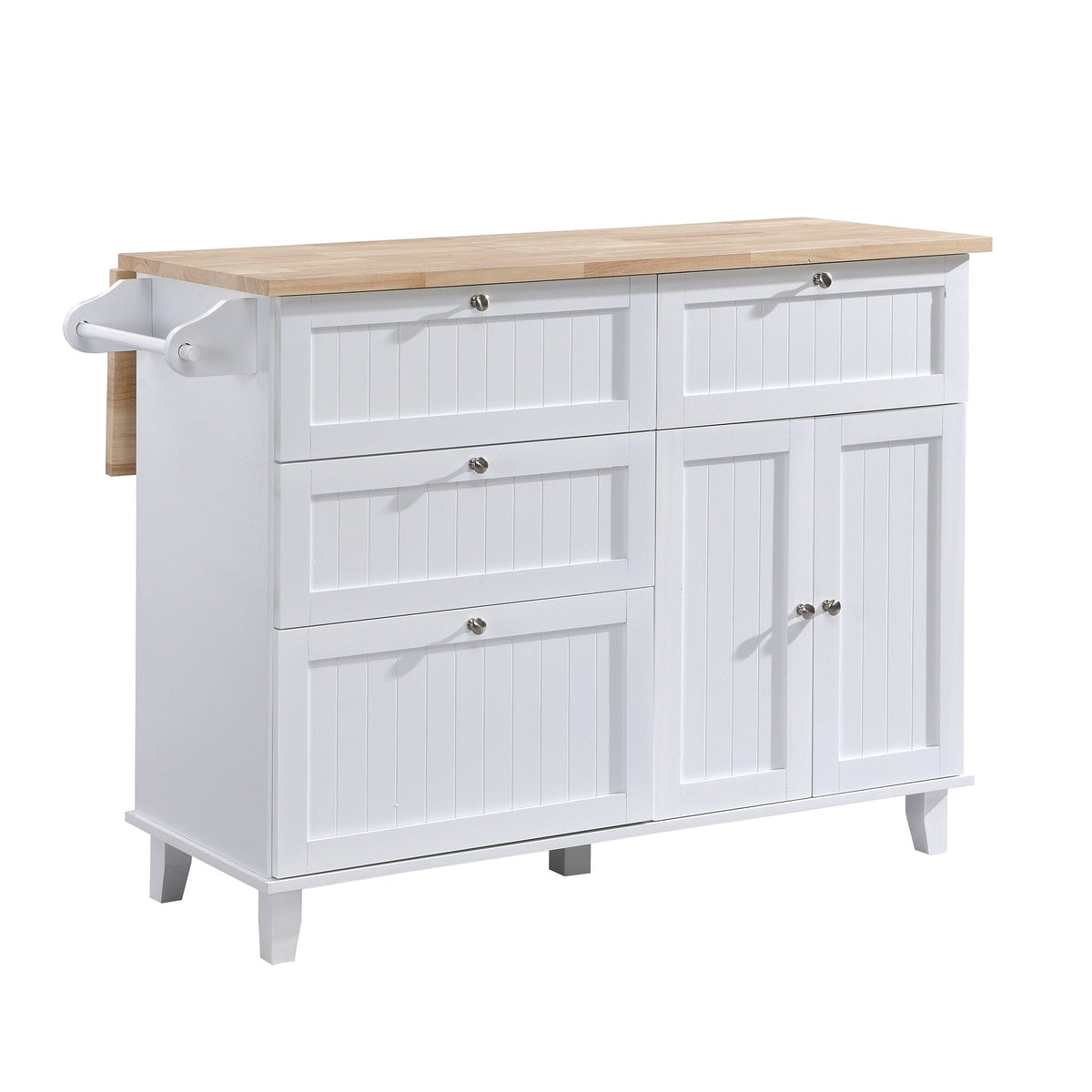 Bybafun White Mdf Base with Wood Top Rolling Kitchen Island (29.5-in x 50.3-in x 36.6-in)