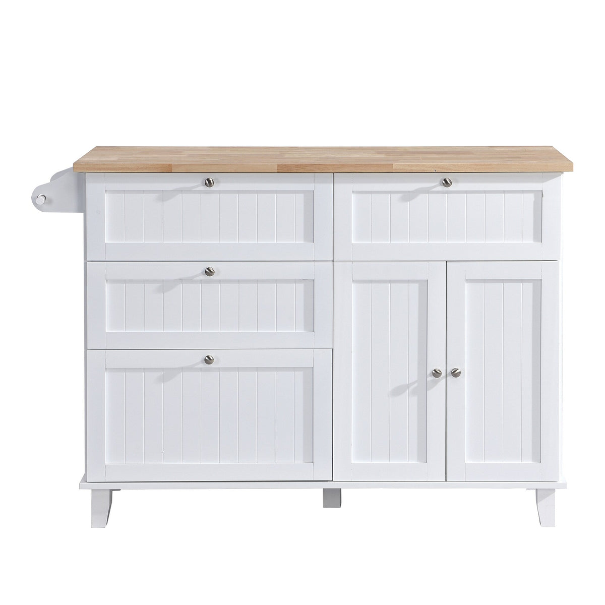 Bybafun White Mdf Base with Wood Top Rolling Kitchen Island (29.5-in x 50.3-in x 36.6-in)