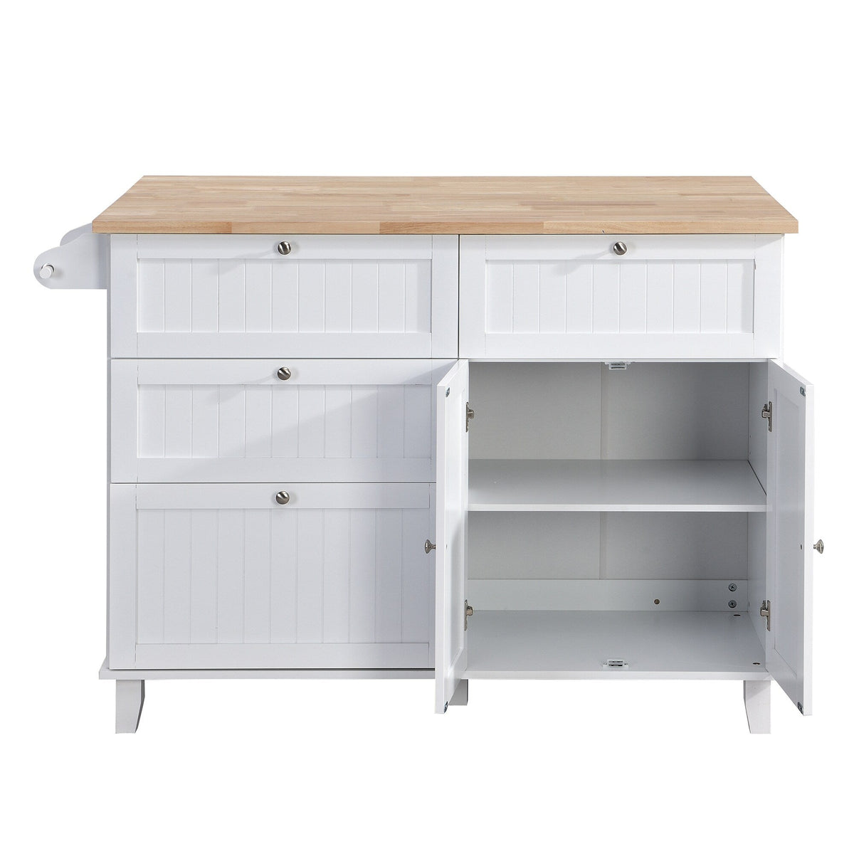 Bybafun White Mdf Base with Wood Top Rolling Kitchen Island (29.5-in x 50.3-in x 36.6-in)