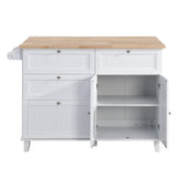 Bybafun White Mdf Base with Wood Top Rolling Kitchen Island (29.5-in x 50.3-in x 36.6-in)