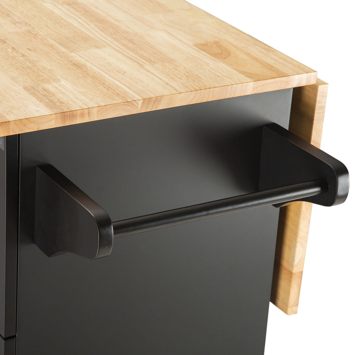 Bybafun Black Mdf Base with Wood Top Rolling Kitchen Island (30-in x 53.9-in x 36.2-in)