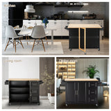 Bybafun Black Mdf Base with Wood Top Rolling Kitchen Island (30-in x 53.9-in x 36.2-in)