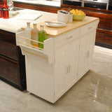 Bybafun White Mdf Base with Wood Top Rolling Kitchen Island (18.1-in x 53.9-in x 35-in)